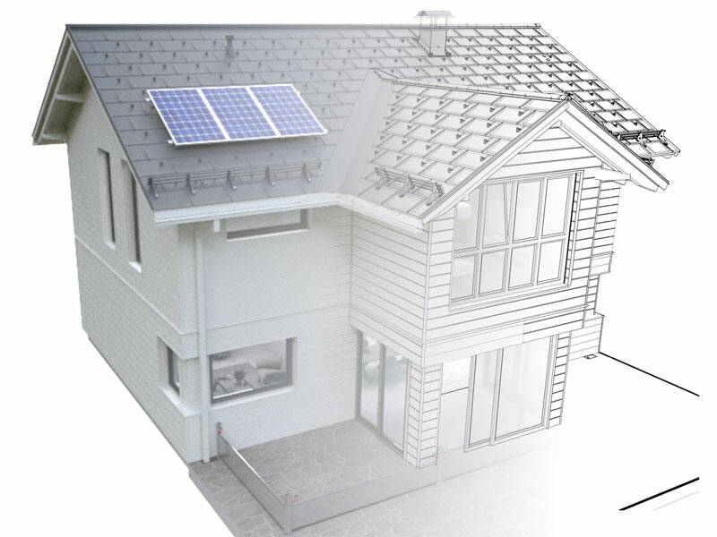 Modell av ett hus som presenteras med 3D- och BIM-data och en textur