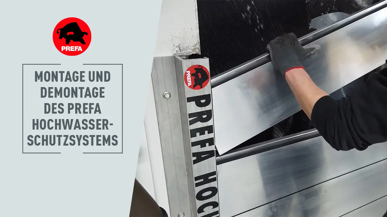 Fotografi av ett färdigmonterat PREFA-system för översvämningsskydd