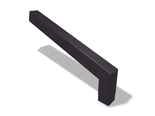 PREFA fyrkantrörsböj 72° (lång), tillgänglig i storlekarna 80 och 100 mm, med mått 1 000 x 196 mm (synlig).