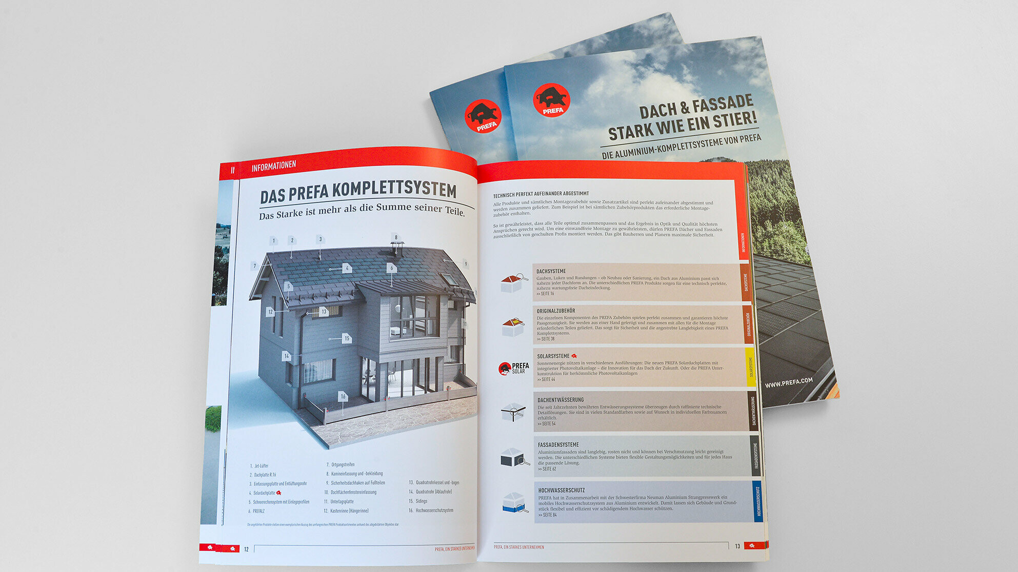 PREFA-broschyr med öppen sida för en överblick över komplett system
