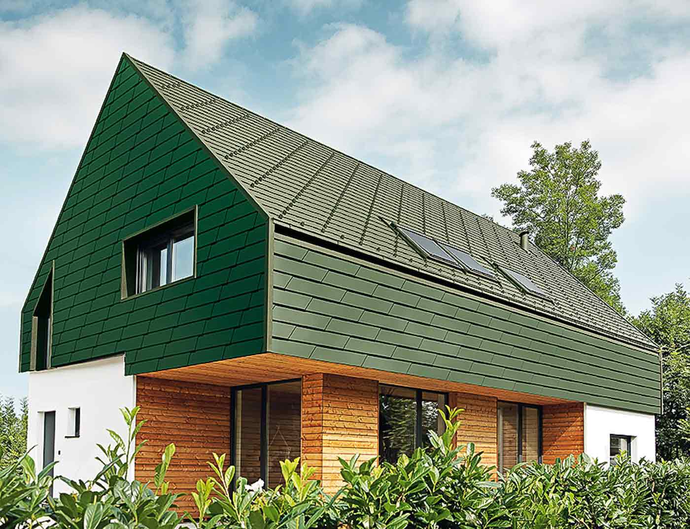 Referensobjekt PREFA Fasadsystem Väggshingel XL 06 P.10 mossgrön